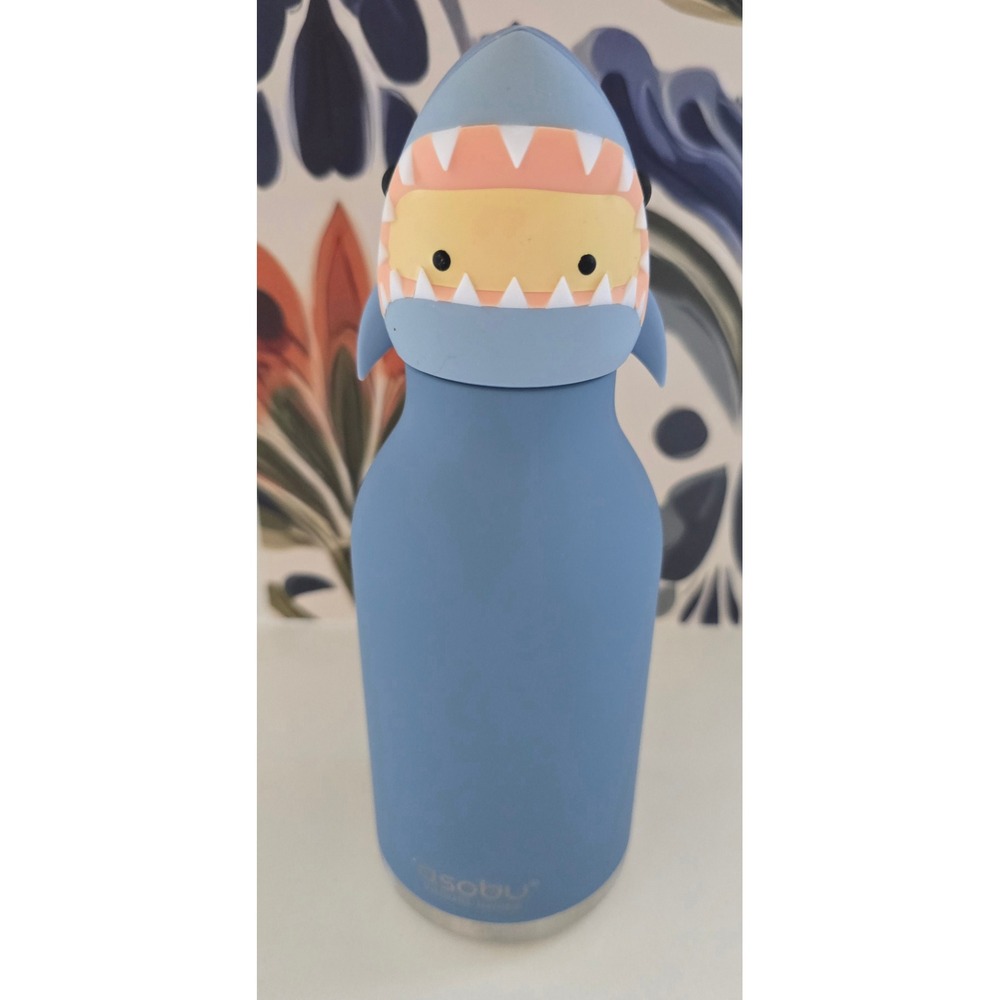 Asobu Bestie Shark Blue Insulated Stainless Water Bottle 16oz with Straw New